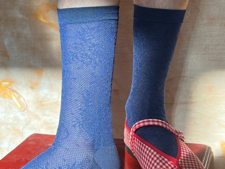 Floral Lace Sock - Navy Online now