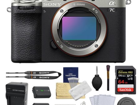 Sony a7C II Mirrorless Camera | Silver Bundle with 64GB Memory Card + Battery and Charger + Screen Protectors + Cleaning Cloth (7 Items) Hot on Sale