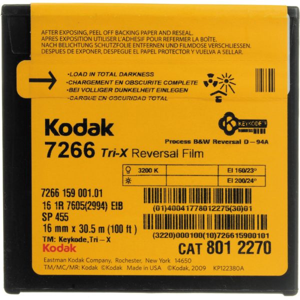 Kodak Tri-X Black-and-White Reversal Film #7266 | 16mm, 100  Roll, Single Perf Hot on Sale